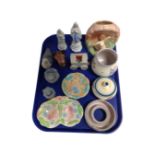 A tray containing assorted ceramics including Poole pottery, Sylvac bunny vase, dishes etc.