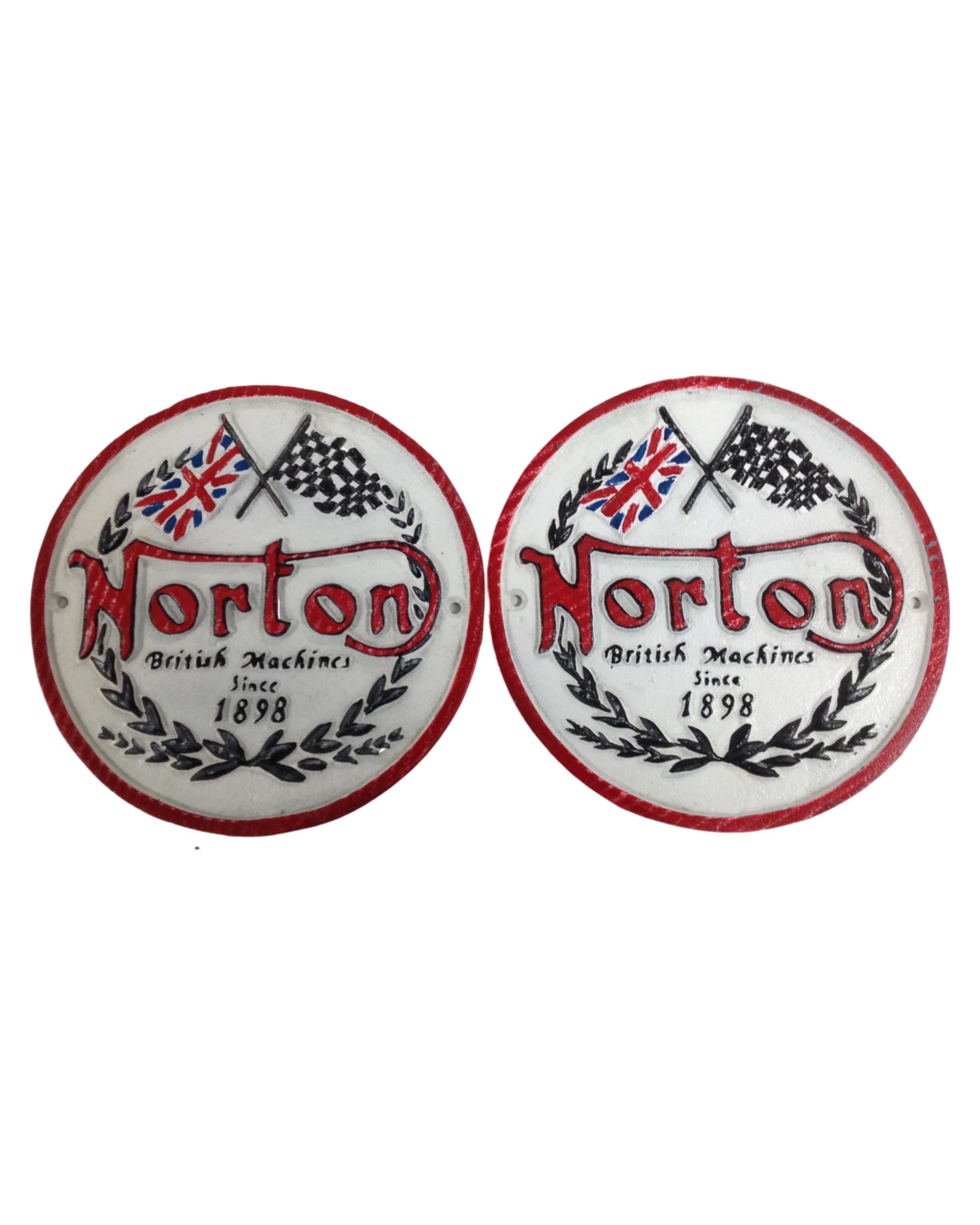 Two cast iron plaques, Norton.