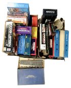 Two boxes containing assorted board games, exclusive first edition die cast busses,
