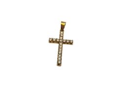 An 18ct yellow gold diamond cross pendant, the seventeen diamonds approximately 0.6ct.