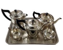 A silver plated gallery tray together with a five piece Viners plated tea service.