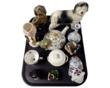 A tray containing assorted ceramics including Coalport Paddington bear,