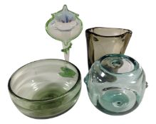 An antique Art Nouveau two tone glass vase together with two further Whitefriars vases and a