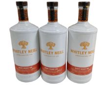 Three bottles of Whitley Neill Handcrafted Gin, Blood Orange, 1l.