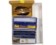 A Royal Spa wax sealing set together with four Waterman pens in boxes, one with 18 carat nib.