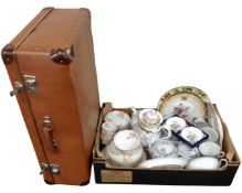 A vintage luggage case together with a box containing antique and later Continental and Japanese