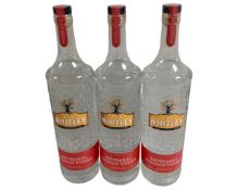 Three bottles of J J Whitley Artisanal Russian Vodka, 1l.