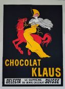 A reproduction Chocolat Klaus poster by Leoetto Cappiello 1903, measuring 63.5 x 43.