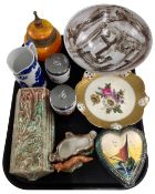 A tray containing assorted ceramics including Royal Worcester egg coddlers,