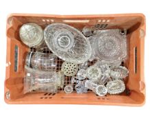 A box containing vintage cut glass lead crystal drinking glasses, salts etc.