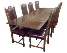 A Jaycee Furniture oak refectory dining table together with a set of eight high backed dining