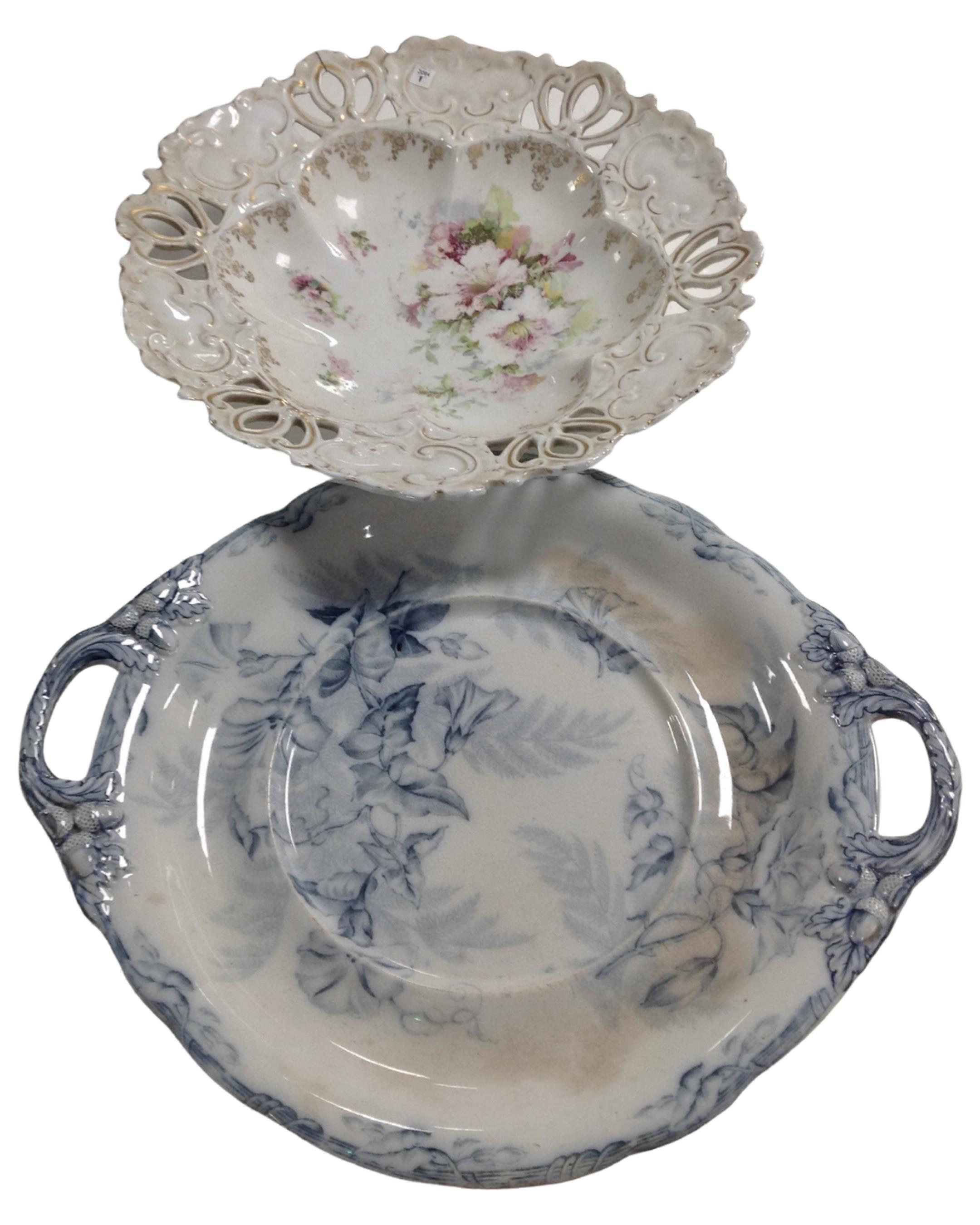 A 19th century Copeland blue and white tureen stand together with a further 19th century pierced