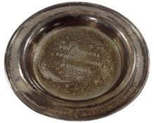 A silver dish inscribed Dunlop Men's Tennis Doubles 1936. (diameter 7.