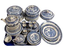 Approximately 77 pieces of Wedgwood blue and white willow pattern tea and dinner china.