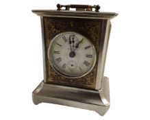 A Chinese silver plated carriage clock.