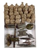 A tray containing vintage die cast, wooden and lead military vehicles,