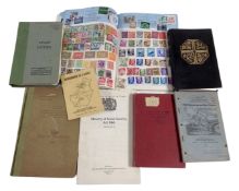 A box containing a Trusty stamp album containing 20th century worlds stamps together with six