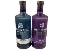 Two bottles of Whitley Neill Handcrafted Gin, Parma Violet and Blackberry, 1.75l.