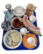 A tray containing assorted ceramics including baby plate, Susie Cooper coffee cans with saucers,