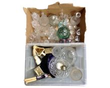 Two boxes containing assorted glassware including drinking glasses vases, fruit bowls,