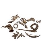 A group of silver marcasite jewellery, elephant brooch etc,