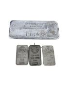 A 1kg fine silver .999 ingot 'Engelhard London', together with three 1 oz.