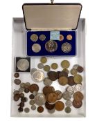 A tray containing assorted British pre-decimal coinage, silver coins,