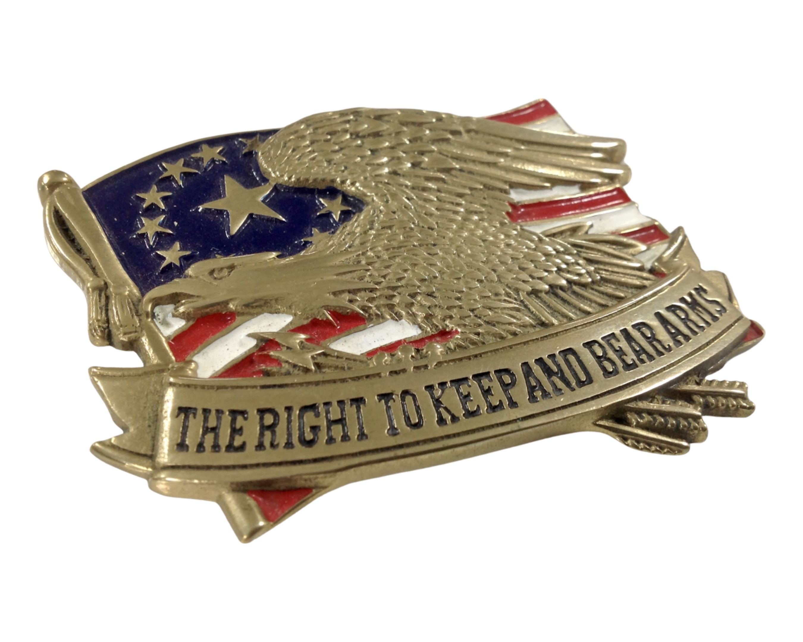 An American 2nd amendment 'The Right to Keep and Bear Arms' belt buckle.