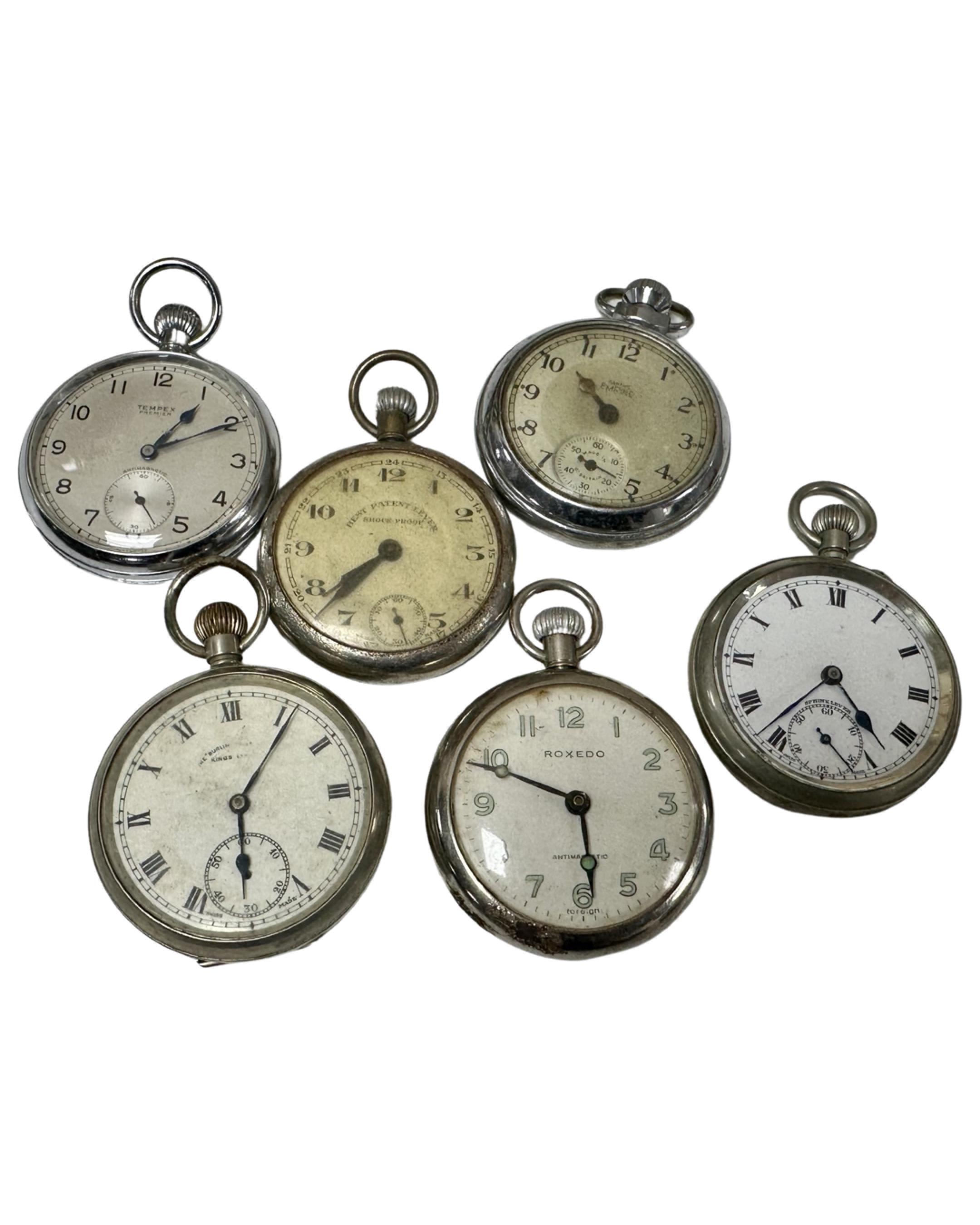 Five assorted chrome cased pocket watches.