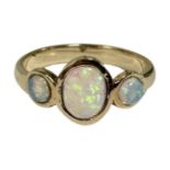 A yellow gold opal ring, unmarked, size P1/2. CONDITION REPORT: 3.2g.
