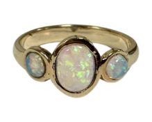 A yellow gold opal ring, unmarked, size P1/2. CONDITION REPORT: 3.2g.