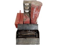 Two metal concertina toolboxes, one containing tools,