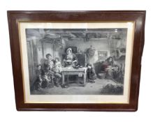 An Edwardian black and white print, Home and the Homeless, in an oak frame.