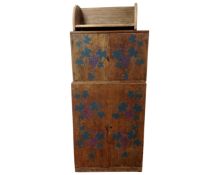 Two pine double door cabinets with hand painted grape leaf decoration,