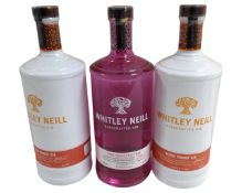 Three bottles of Whitley Neill Handcrafted Gin, Blood Orange (X2) and Pink Grapefruit, 1l.