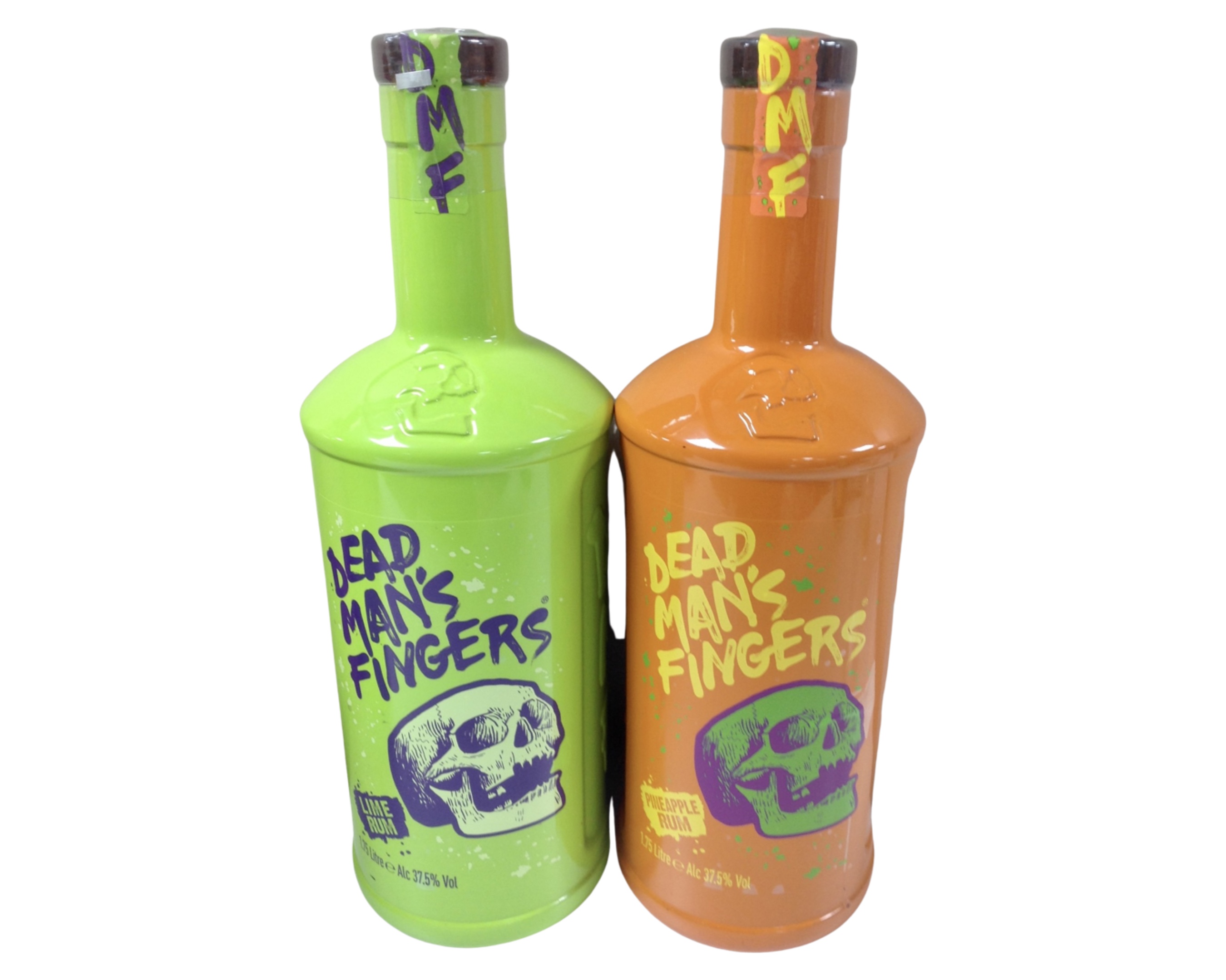 Two bottles of Dead Man's Fingers rum, Lime and Pineapple, 1.75l.