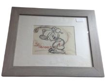 A Disney print : Swoosh ! (Micky Mouse Playing Golf), 15 cm x 20 cm, framed.