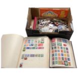 A box containing stamp albums together with a quantity of loose antique and later worlds tamps.