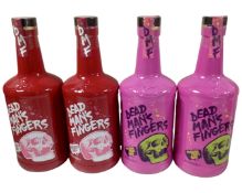 Four bottles of Dead Man's Fingers rum, Passion Fruit (X2) and Raspberry (X2), 1 litre.