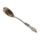 A silver and cut glass shell serving spoon, Birmingham marks.