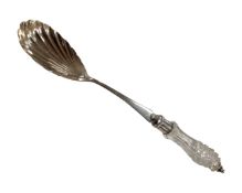 A silver and cut glass shell serving spoon, Birmingham marks.