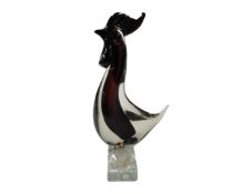 A Venetian glass figure of a cockerel together with a cut glass perfume bottle with a silver