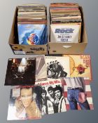 Two boxes containing vinyl LPs including ABBA, Rod Stewart, Bruce Springsteen, Kate Bush,