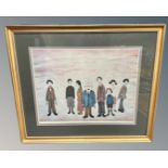 After Laurence Stephen Lowry (1887-1976) : His Family, reproduction in colours, signed in pencil,