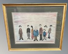 After Laurence Stephen Lowry (1887-1976) : His Family, reproduction in colours, signed in pencil,