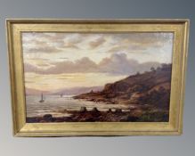 * Dixon (19th century) : Boats off a coastline, oil on canvas, indistinctly signed, in gilt frame.