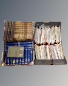 Two boxes containing folded Ordnance Survey maps and books including Dickens,
