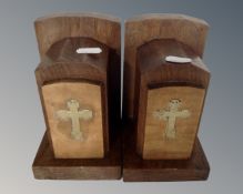 A pair of ecclesiastical oak bookends.