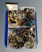 A tray containing a large quantity of costume jewellery.