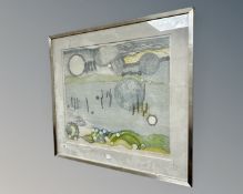 A Continental colour print depicting underwater scene, in frame and mount, indistinctly signed,